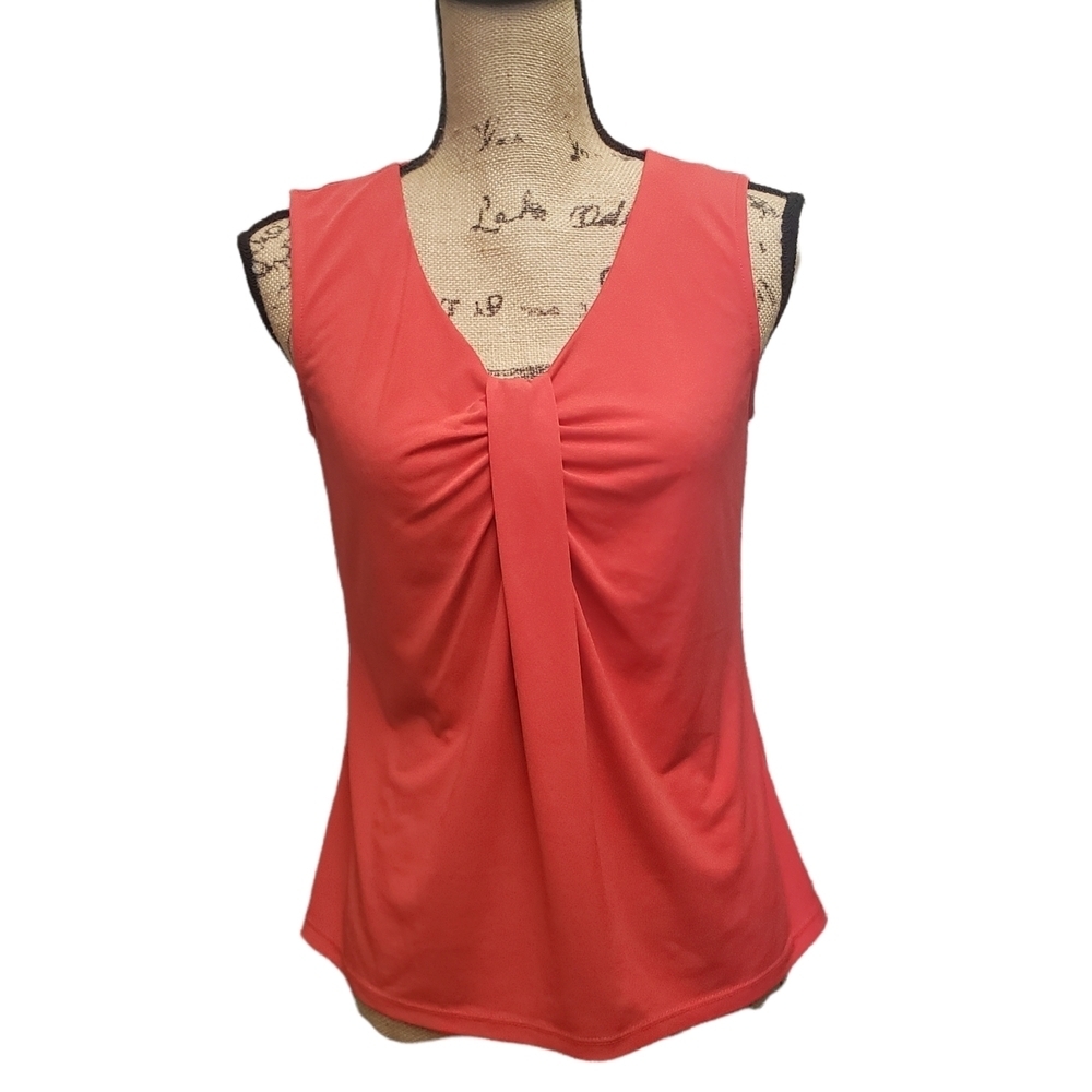 Kasper Ruched Red Sleeveless Blouse Petite Small - Picture 1 of 7
